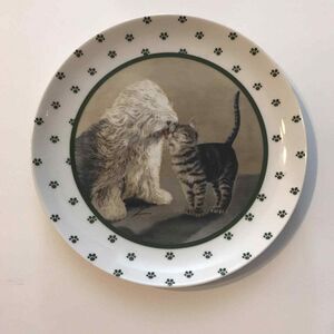 Vintage 1986 Lowell Herrero Cat & Sheep Dog CAT Plate Vandor Made in Japan
